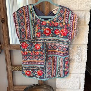 Savanna Jane Vibrant Multicolor Floral Geometric Blouse